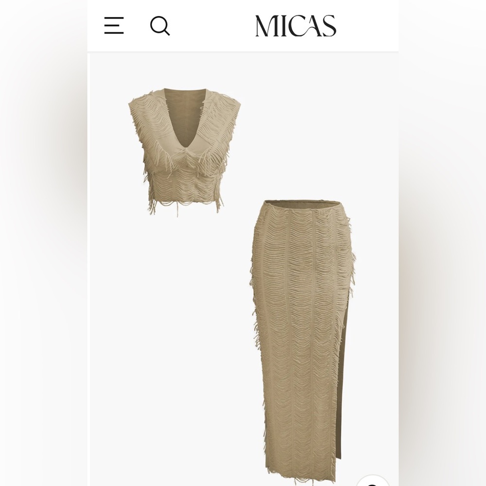 Chic Tan Fringe Midi Skirt Set